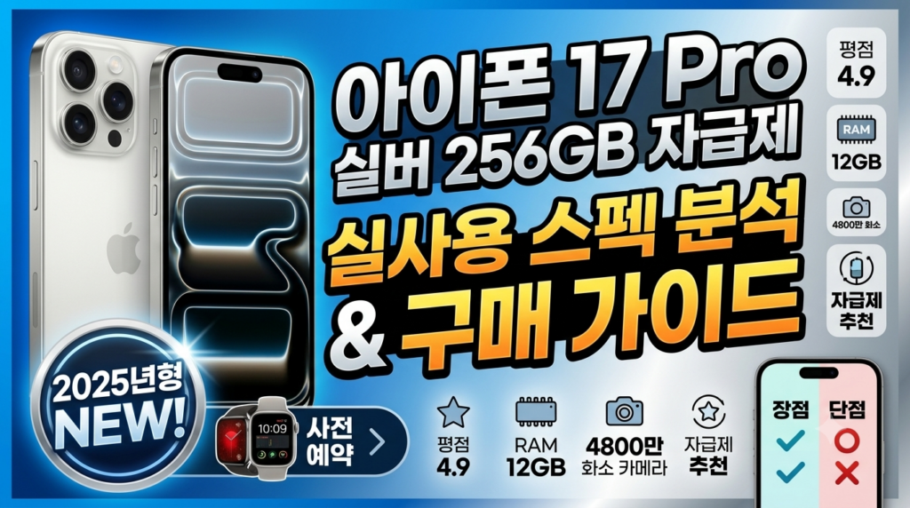이폰 17 Pro 실버 256GB 자급제 실사용 총정리! 지금 안 보면 후회하는 장단점과 최적 구매 팁 제품 이미지